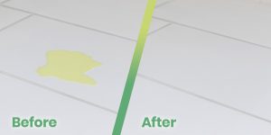 PAWS before and after demonstrated on tile